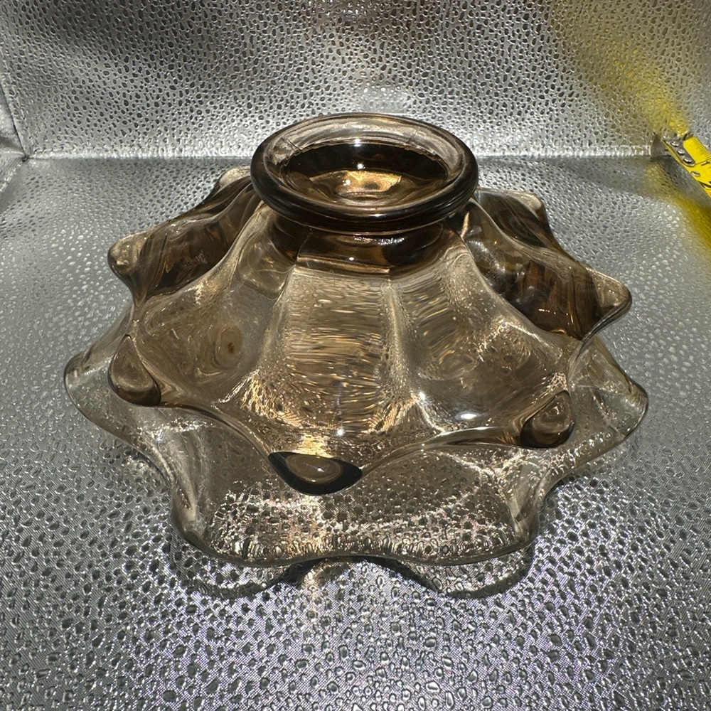 Vintage Viking Glass Amber/Smoke Wavy Double Layer Bowl Candy Dish - Picture 7 of 9